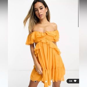 ASOS ruffle mini dress in orange